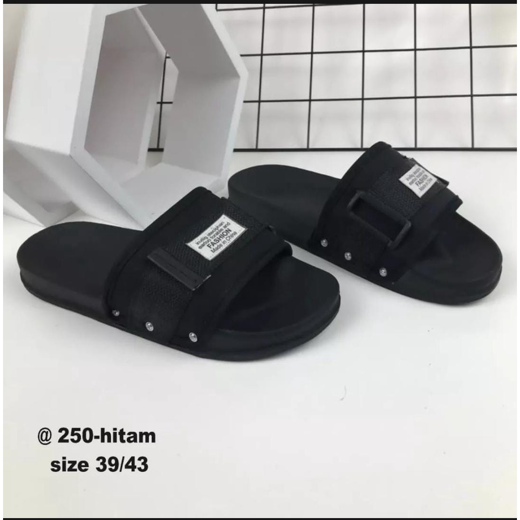 TERBARU Sandal slide pria unisexs FASHION OVAL-Fashion01Hitam