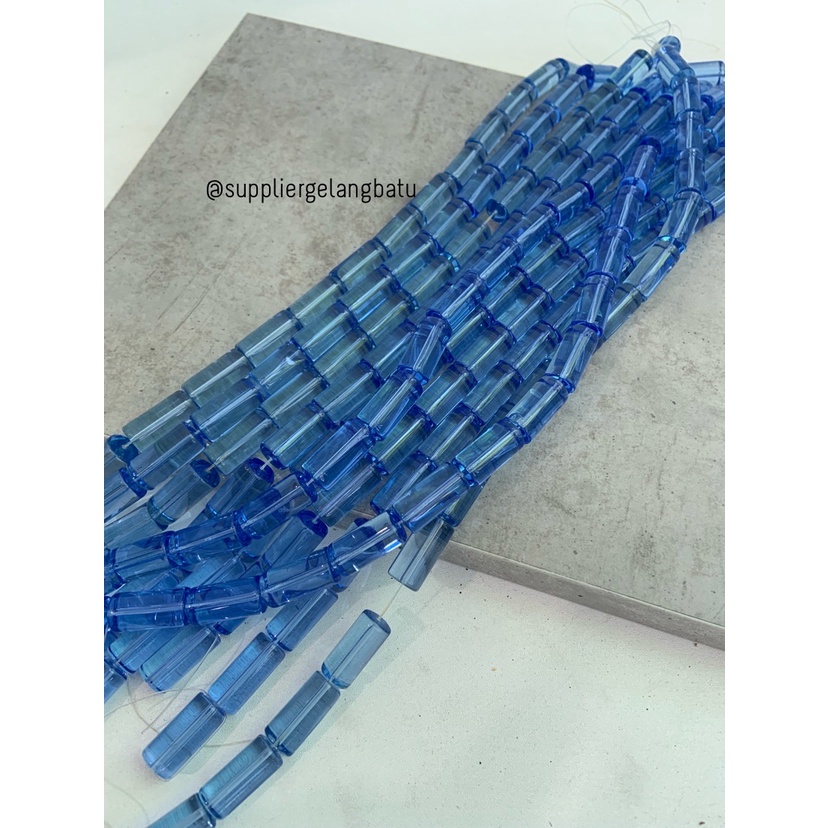 manik glass bead BLUE quartz 20 x 8mm bahan prakarya gelang kalung