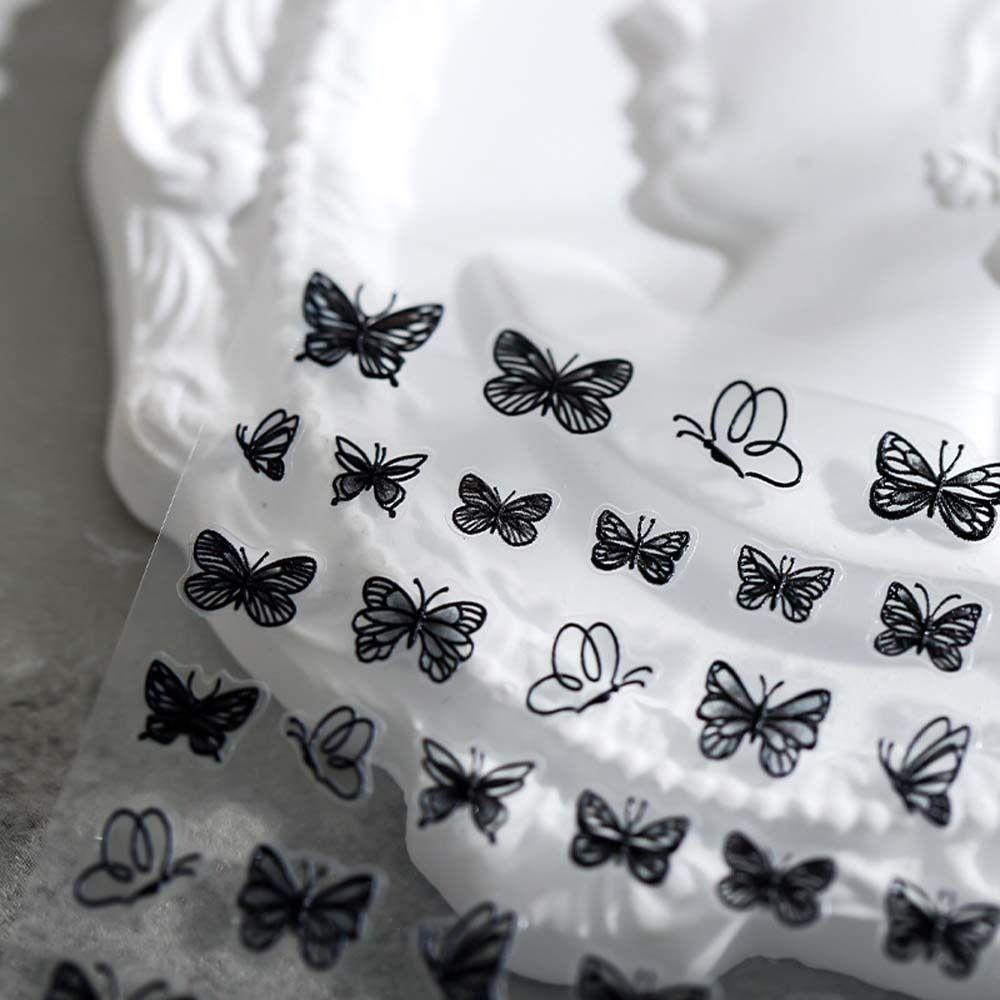 AUGUSTINA Agustina Stiker Kuku Kupu-Kupu Wanita Ins Style Hand Painted Butterfly Rose Nail Stickers Stars Huruf Inggris Nail Art Dekorasi