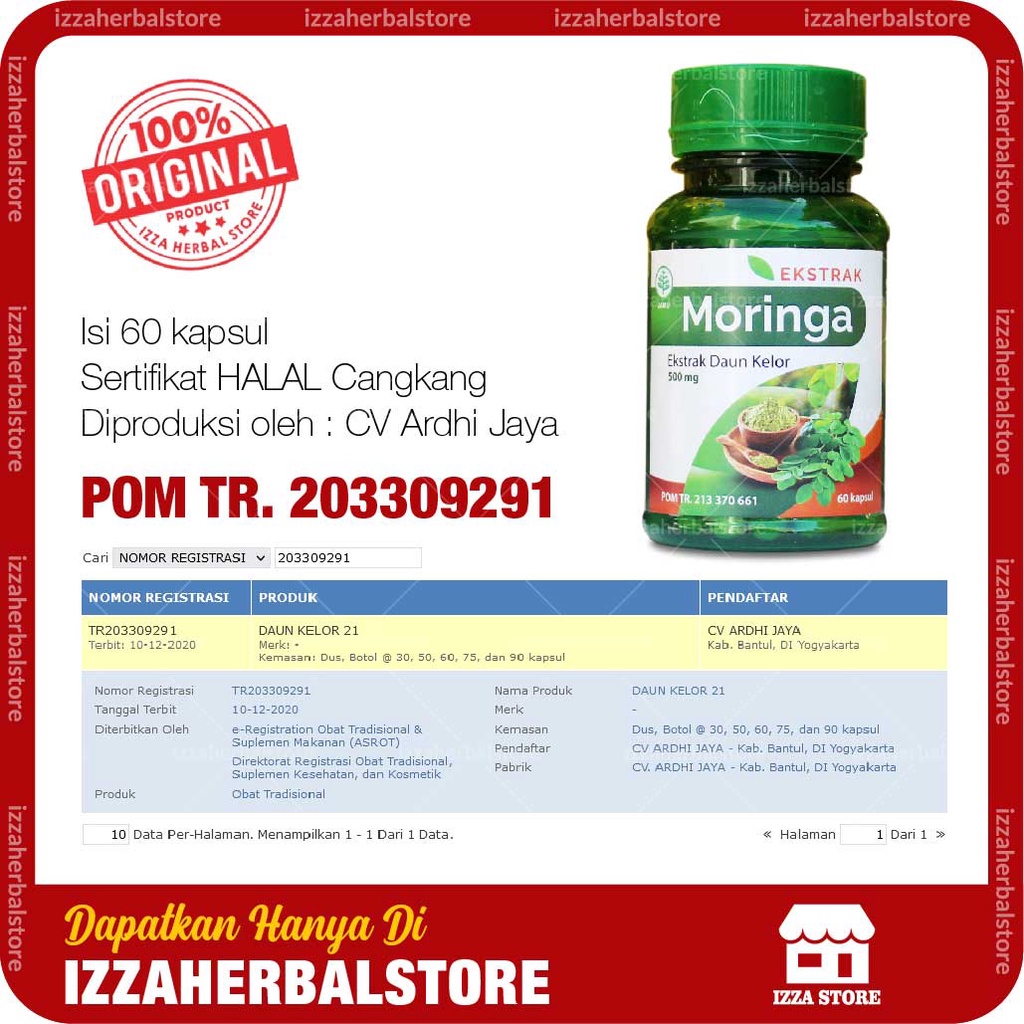 Kapsul Daun Kelor MORINGA Kemasan 60 Kapsul Asli Original Bpom