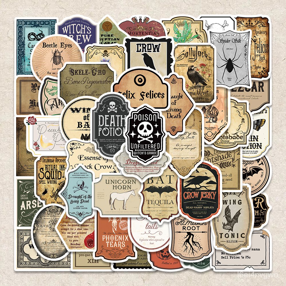 &10/50pcs Cartoon Retro Potion Label Horror Gothic Witch Graffiti Stickers Guitar Laptop Motorcycle
