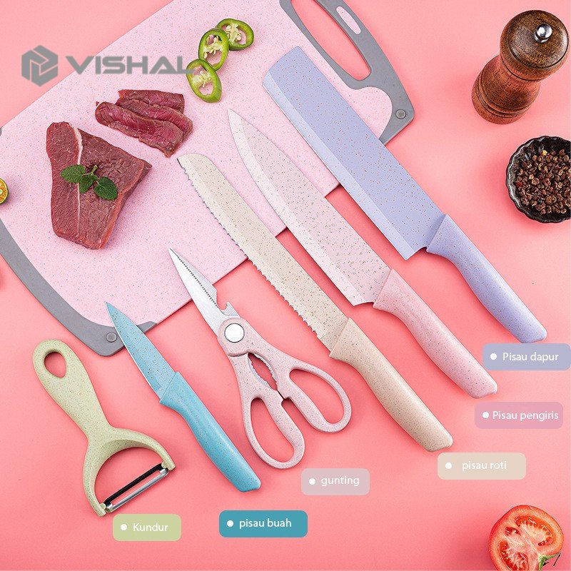 BESTPROMO VISHAL Pisau Jerami Set 6 in 1 /Kitchen Knife Set/Pisau Dapur Set Stainless Knife Anti