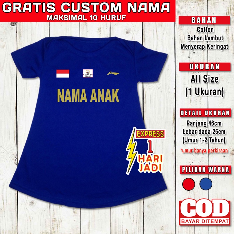 Baju badminton anak cewek Lining GRATIS CUSTOM NAMA dress dres pakaian bulutangkis set kaos kado bay