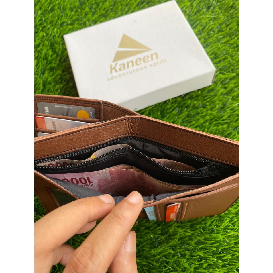 BIG SALE!! Dompet Lipat Pria 3/4 KANEEN Bahan Kulit PU Premium Original Classic Hitam Coklat Bonus Box