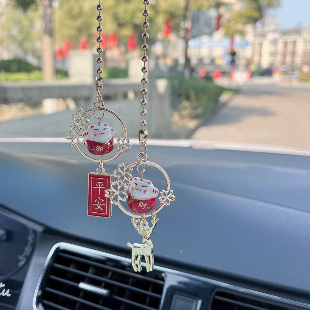 Rebuy Lucky Cat Liontin Good Luck Cute Decor Interior Mobil Hiasan Gantung Lucky Cat Charm Kartun Kucing Keramik Hiasan Mobil Dekorasi Kamar Auto Spion Pendant
