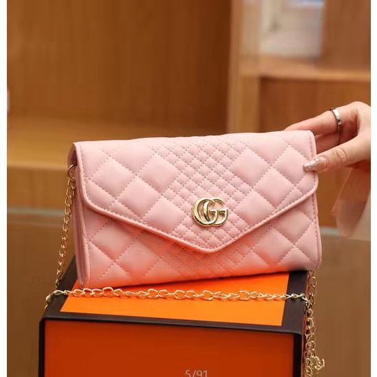 BJ65225 (DAPAT BOX) - BLUE/GREEN/ORANGE/PINK/WHITE - TAS DOMPET TALI RANTAI WANITA FASHION IMPORT MODIS ELEGAN TERMURAH TERLARIS TERBARU BAGSTORE JAKARTA TAS BATAM ZC5225