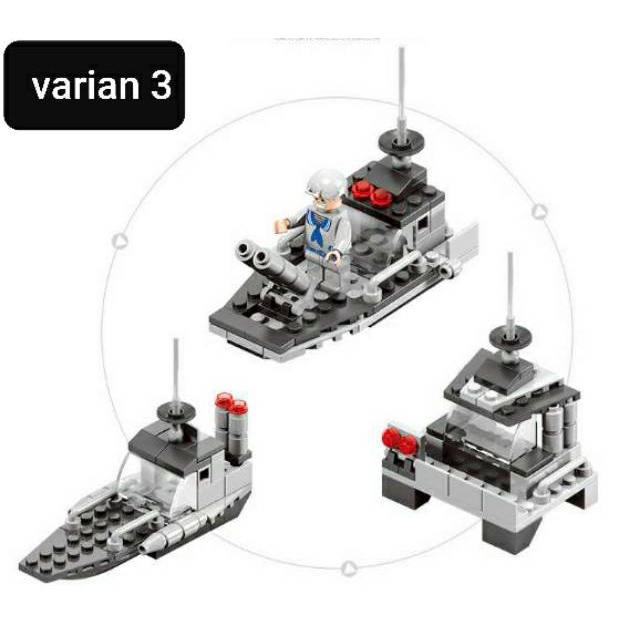 [MS]Mainan Balok Susun Kapal Perang / Balok Battleship 6 in 1 Total Balok 419pcs