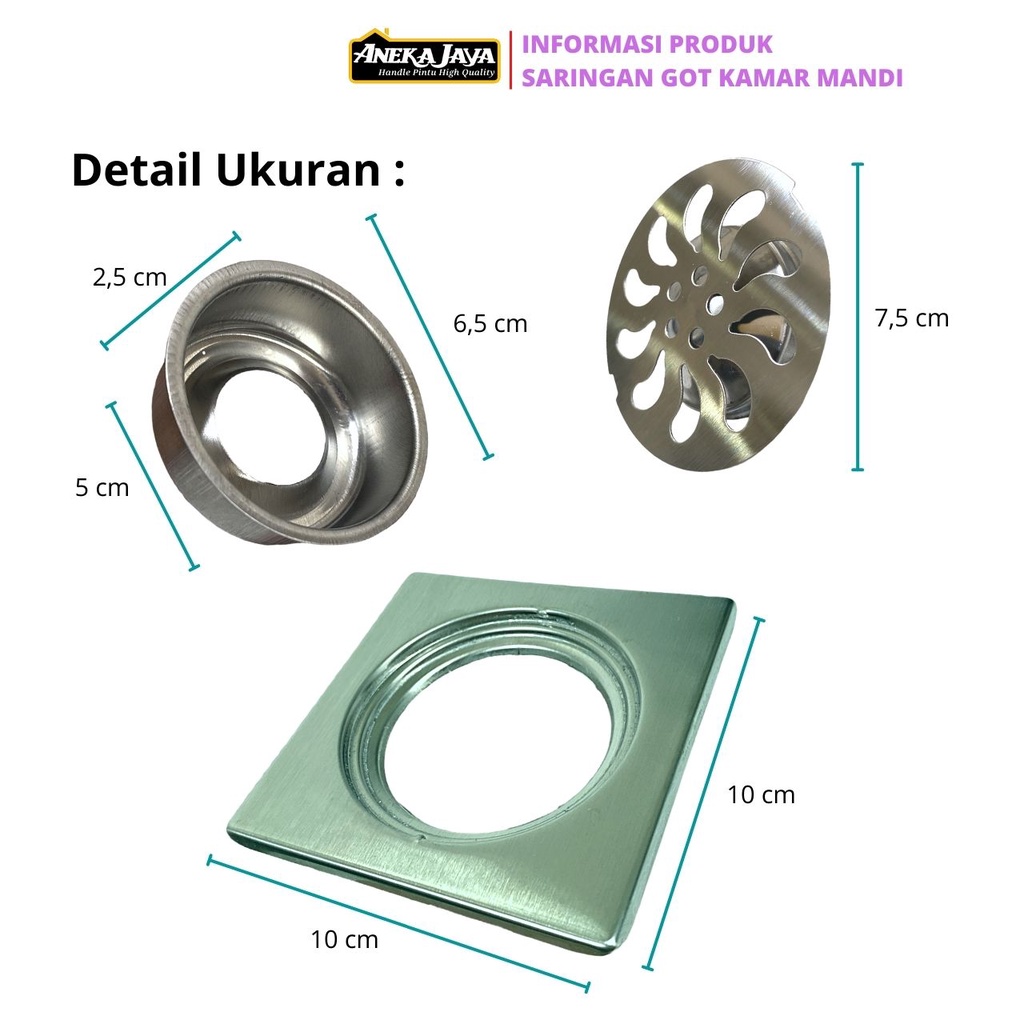 Saringan Got Kamar Mandi Floor Drain Stainlees Pembuangan Air Kamar Mandi - Silver Hitam