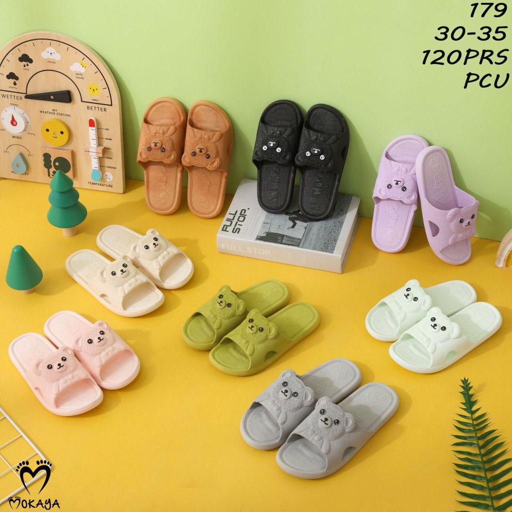 Sandal Slop Rumah Jelly Wanita dan Anak Ban Motif Bear Timbul Sama Warna Super Cute Cantik Lucu Gemesin Import Mokaya / Size 30-41 (179-D/179)