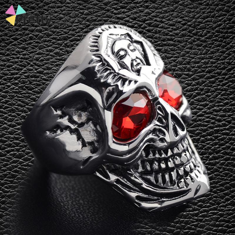 Cincin Motif Tengkorak Trend Fashion vintage rock ruby cincin Untuk Pria Aksesoris - PD