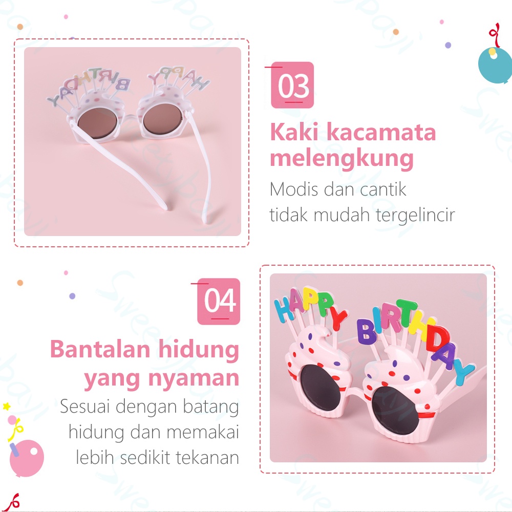 SweetyBayi Kacamata desain Happy Birthday Kartun kacamata ulang tahun Birthday glasses