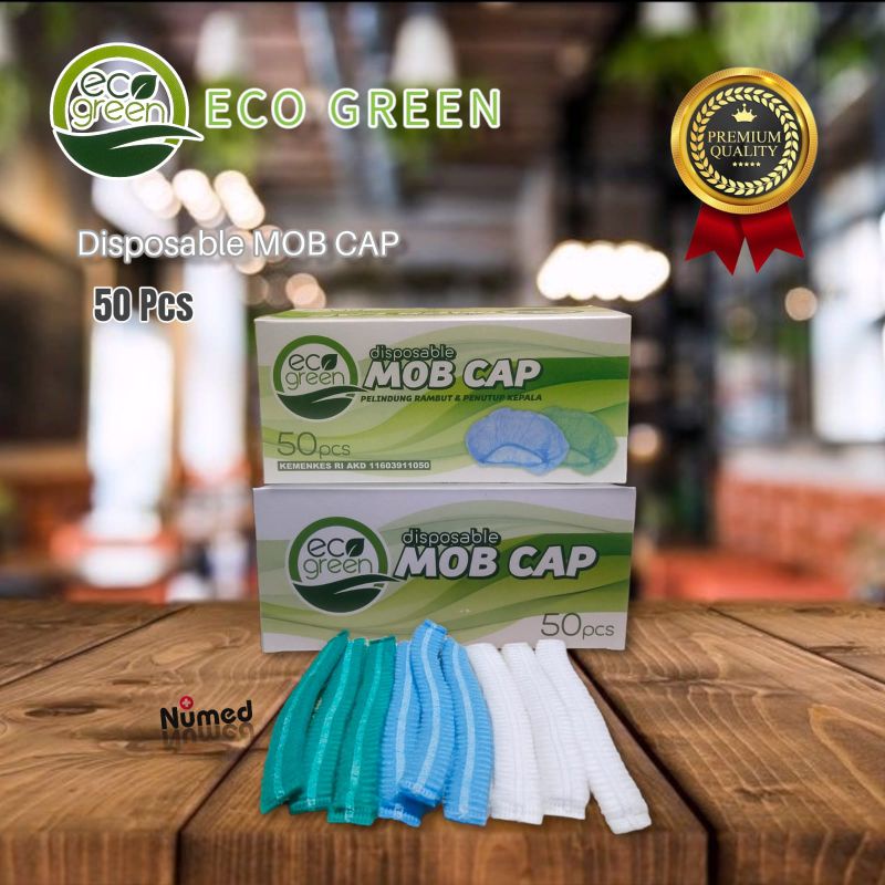 Eco Green Disposable Mob Cap Pelindung dan Penutup Kepala Surgical Shower Nurse Cup