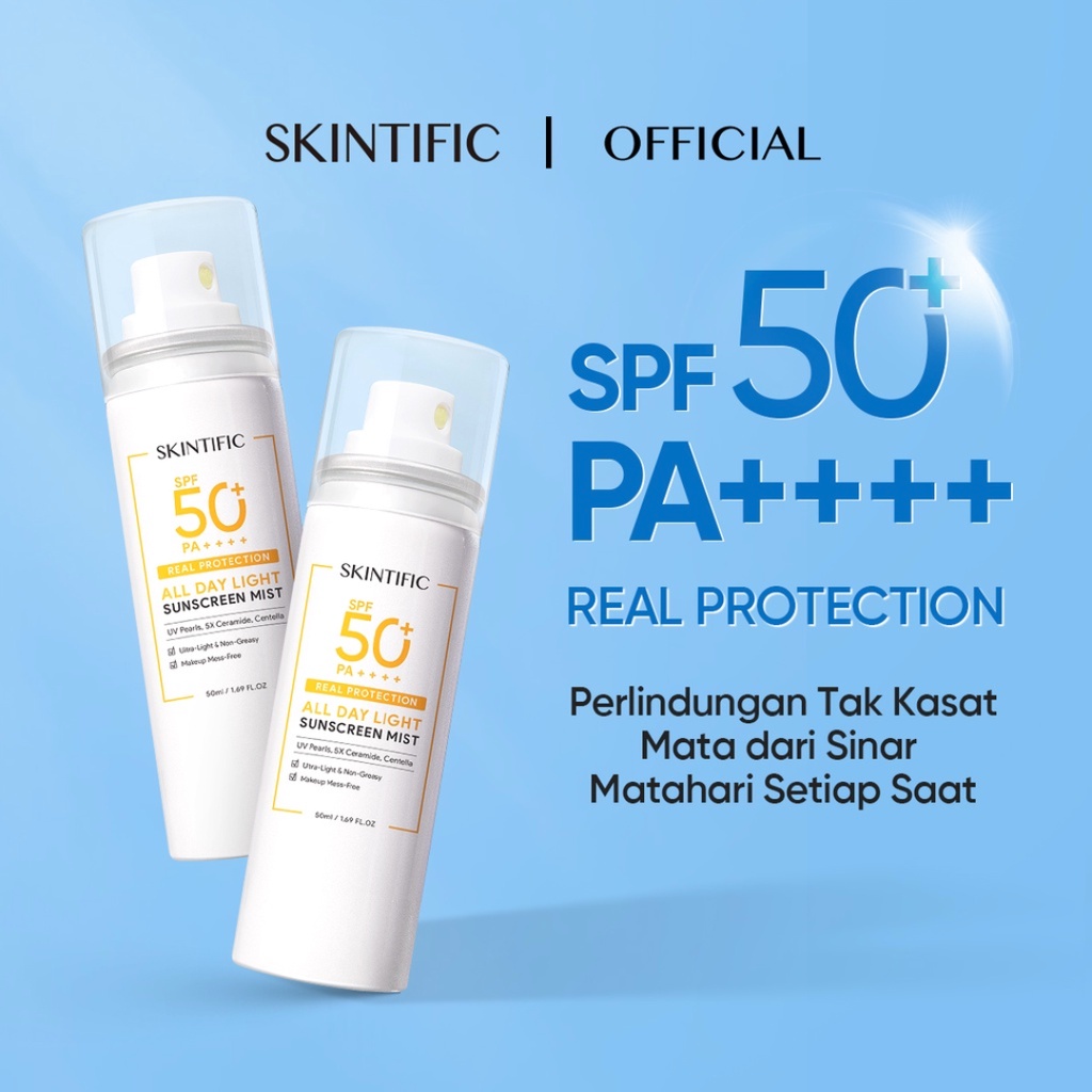 SKINTIFIC All Day Light Sunscreen Mist SPF50 PA++++ 50ml (100% ORIGINAL &amp; BPOM)