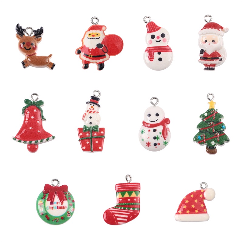 6-10 Pcs Liontin Bentuk Rusa Snowman Santa Bell Bahan Resin Untuk Membuat Perhiasan Gelang Kalung