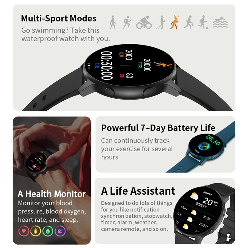 【COD】Jam Tangan Pria Wanita IP68 Waterproof/Tahan air Smartwatch Pria Smart Watch 1.28HD wallpaper custom Heart Rate blood pressure monitor Fitnes Tracker