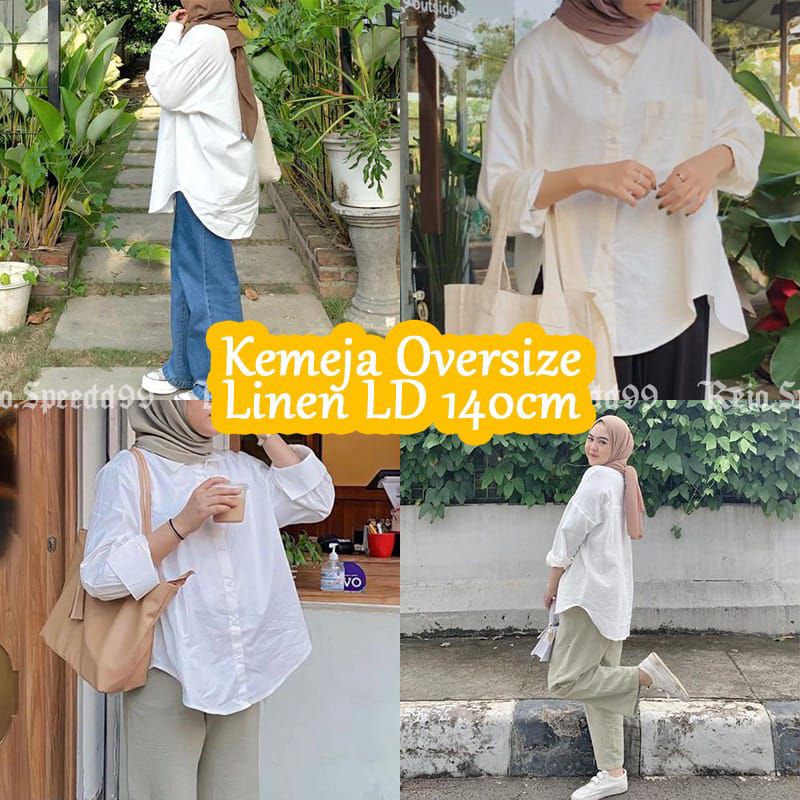 Kemeja linen Oversize Shirt polos lengang panjang/kemeja linen Oversize