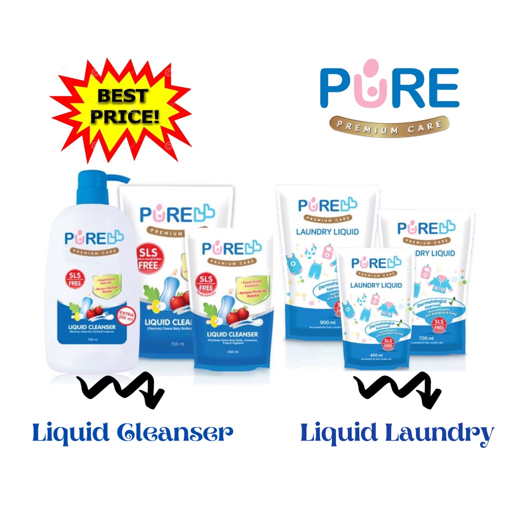 *Lailaiorire*PureBB Pure bb Pure Baby Premium Care Liquid Cleanser 700 ml Pump / Refill / Liquid Laundry Detergent 700ml 450ml 900ml Refill / PureBB Detergent / PureBB Cuci Botol