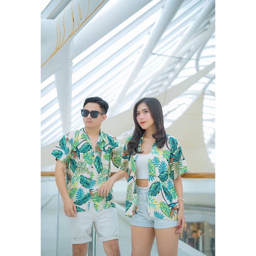 KEMEJA PANTAI MOTIF DAUN UNISEX BISA PAKAI CEWEK/COWOK KP004