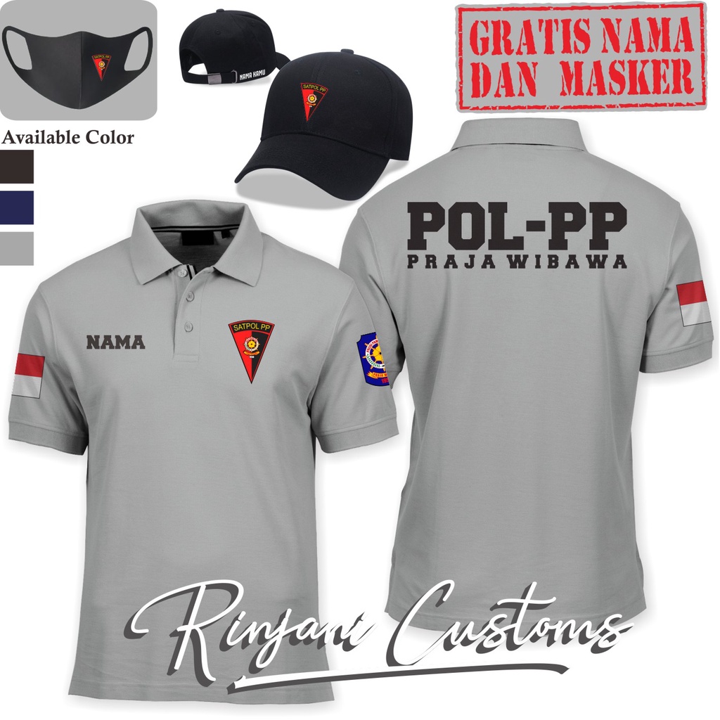 KAOS POLO POL PP 3 GRATIS NAMA DAN MASKER-POLO POLISI PAMONG PRAJA-POLO SATPOL PP