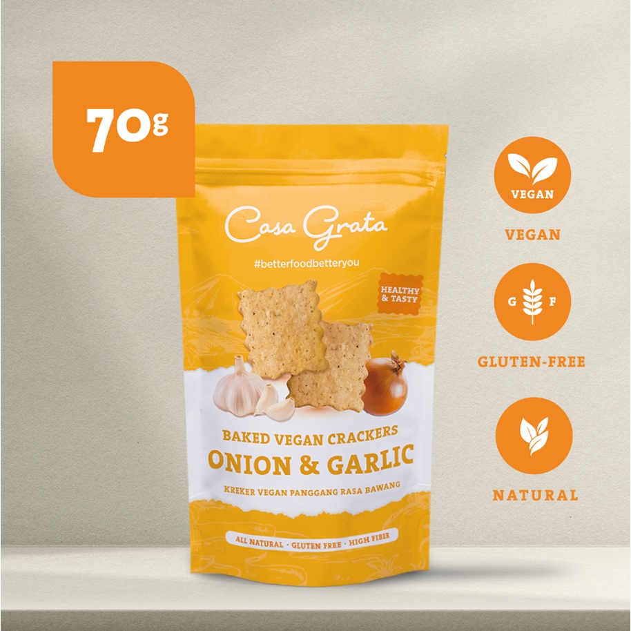 

Casa Grata Onion & Garlic Crackers - 70 gram - Gluten Free & Vegan Snacks