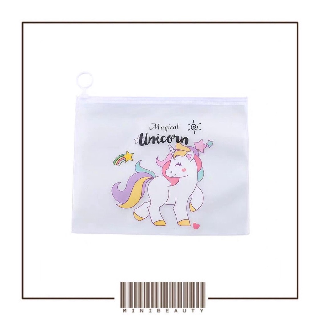 zipper bag unicorn pouch tempat pensil transparan pouch serbaguna pencil case pouch tas kosmetik transparan motif karakter lucu