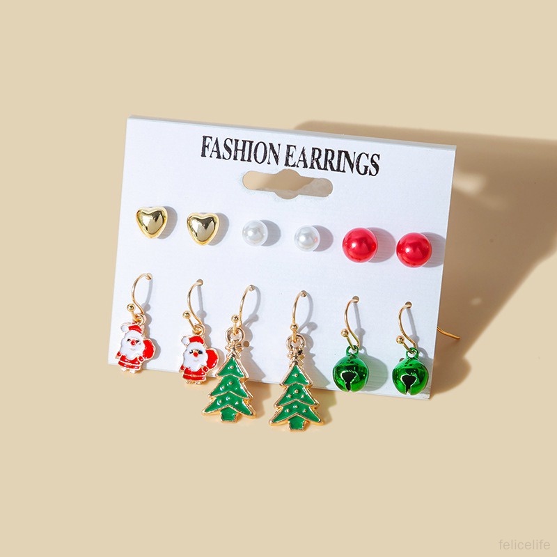 Set 6 Pasang Anting Tusukgantung Wanita Aneka Desain Tema Natal Untuk Hadiah