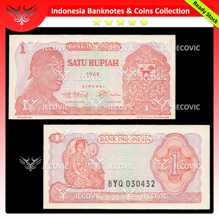 INDONESIA 1 Rupiah 1968 Soedirman , UNC , Uang Kuno