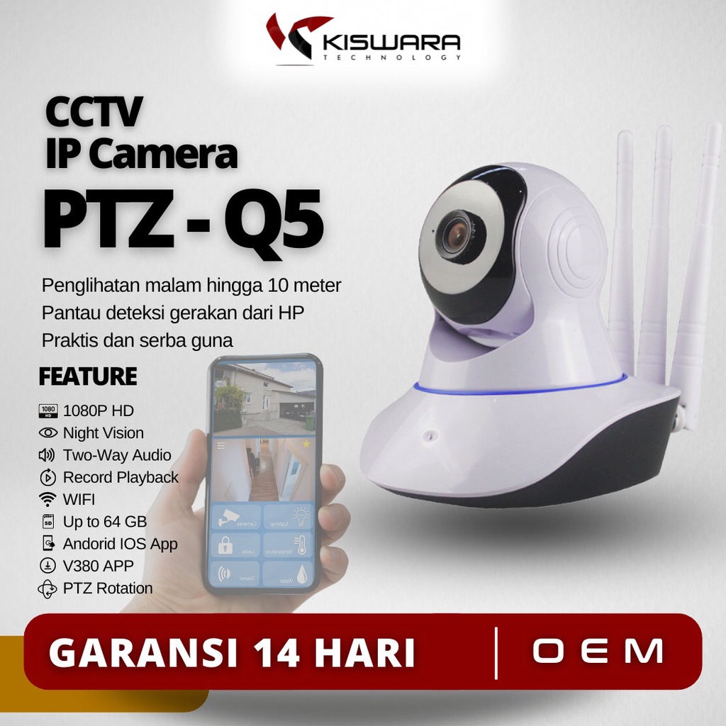 PTZ Wifi Smart Camera 1080P-2.0MP - Q5 [V380] kiswarabandung