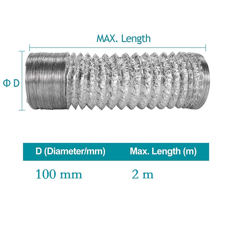 【2M-4Inci】Selang Flexible Aluminium Ducting/Selang Exhaust Aluminium/Saluran Ventilasi Aluminium/Selang Aluminium Cooker Hood