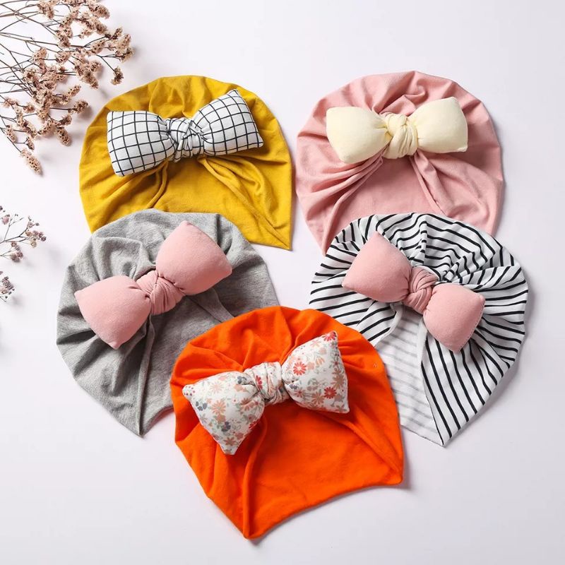 (pimenova) topi bayi turban bayi big bow turban pita besar baby cap