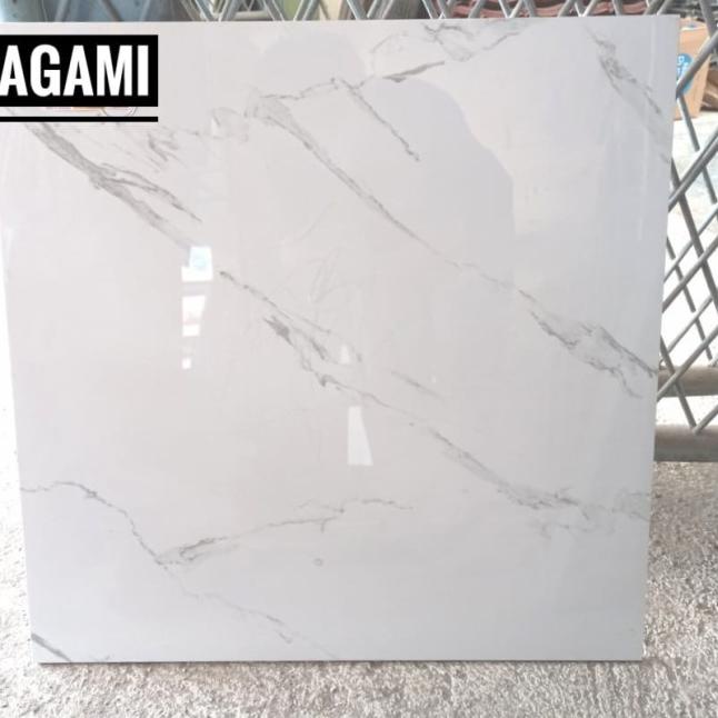 GRANIT LANTAI 60X60 GLOSSY PUTIH MARMER ABU CARARA IKAD - STATURIO