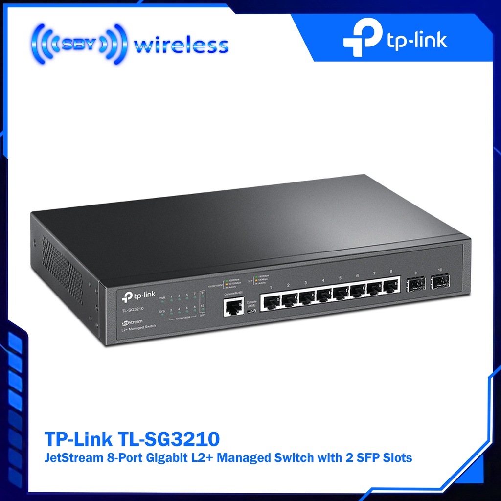 JetStream TP-Link TL-SG3210 8 Port Gigabit Managed Switch L2+ 2 SFP Ports