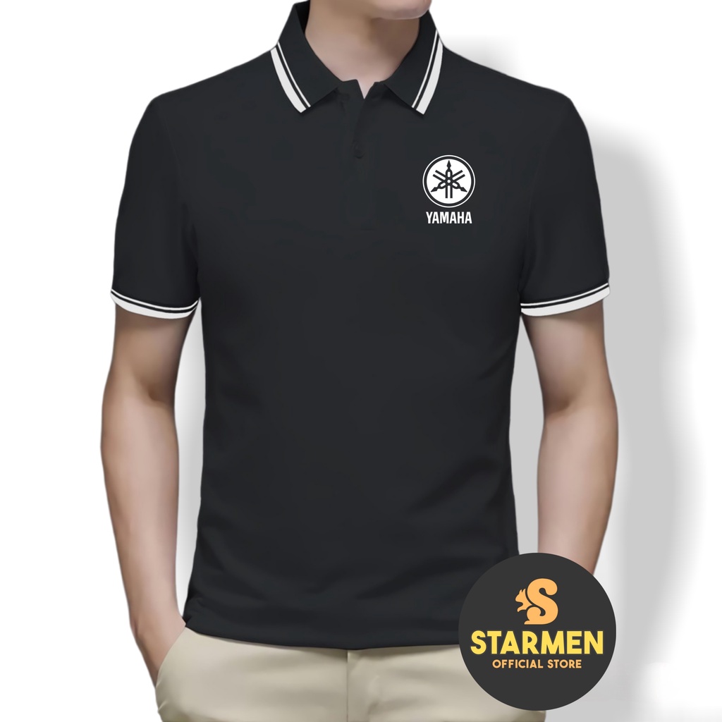 Kaos Polo Shirt Pria Kerah List Putih logo YAMAHA O