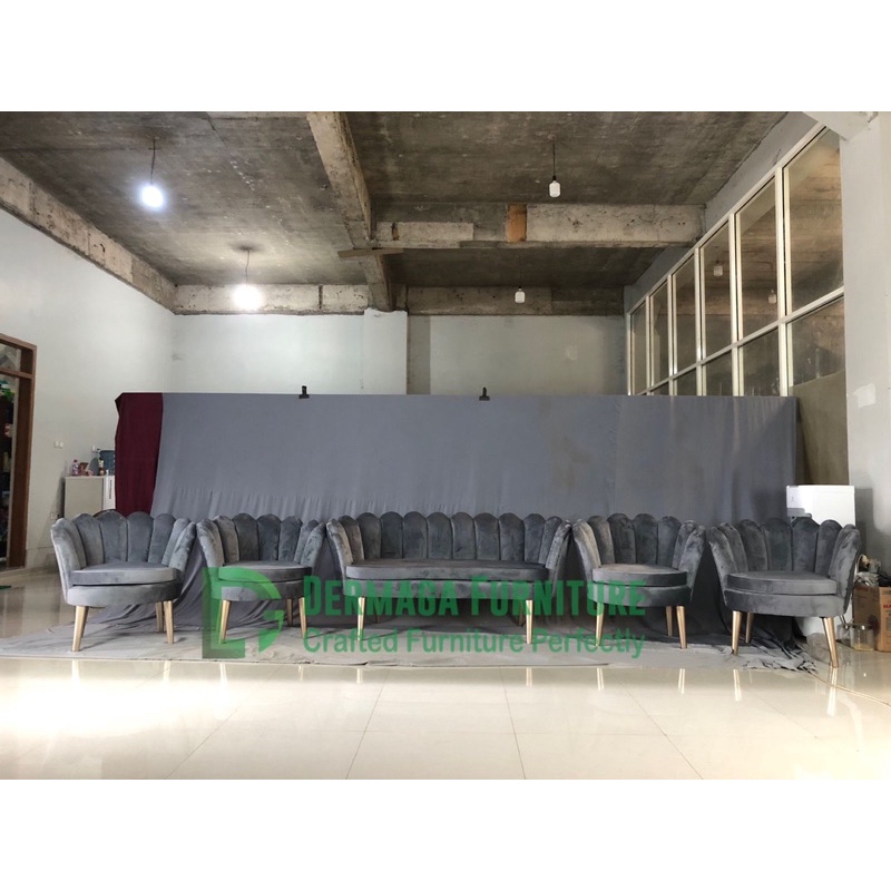 PRE ORDER SET SOFA KURSI KERANG BUNGKUS KAIN BLUDRU SOFA TAMU SOFA PELAMINAN DEKORASI DERMAGA FURNIT