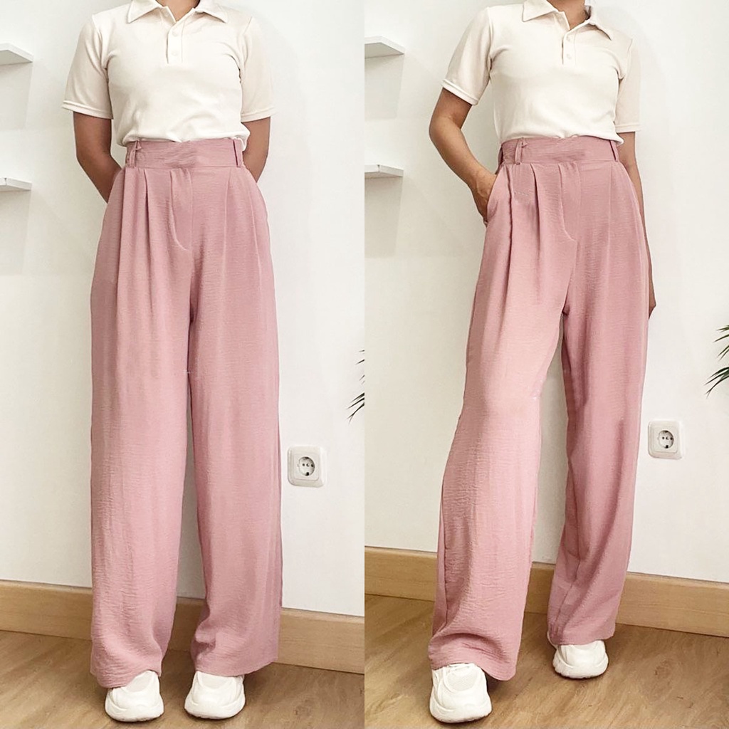 Celana Kulot Crinkle Airflow Highwaist Wanita Loose Cullote Pant Polos