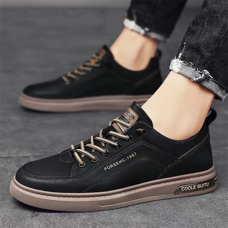 Highland Sepatu Pria Casual Sepatu Hitam Kerja Trendy Sepatu Formal Kulit Fashionable Sepatu Sneakers Cowok MC421