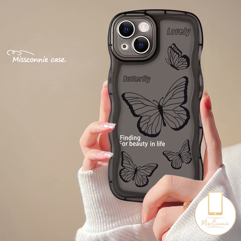 Oppo A16 A17 A78 A55 A77s A15 A77 A54 A95 A57 A76 A16K A74 A96 A12 A3s A1K A53 A5 A9 A5s A12E A7 A16E Reno 8T 58 7 6 F9 A16s A52 A15s Hitam Retro Kupu Bunga Bergelombang Casing Edge