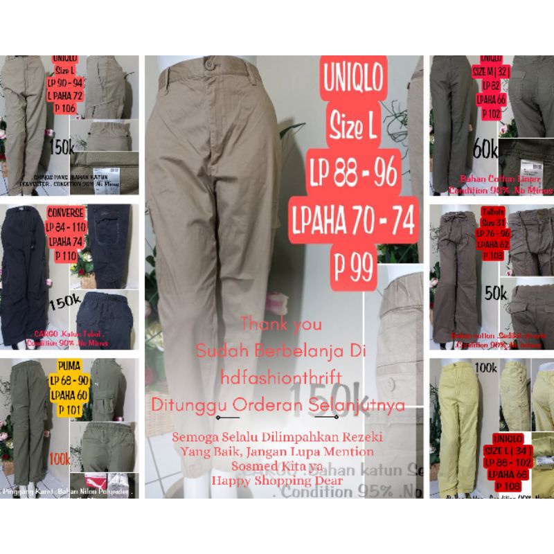 Uniqlo seconds brand|Celana Pinggang Karet preloved / Celana cargo /Celana second brand