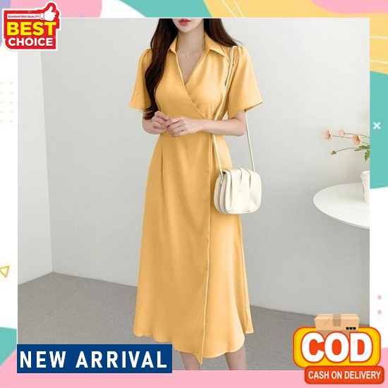 Dress Gaun Korea Wanita Midi Kondangan Baju Lengan Pendek Casual Pesta Katun Wedding Natal Andin Lon