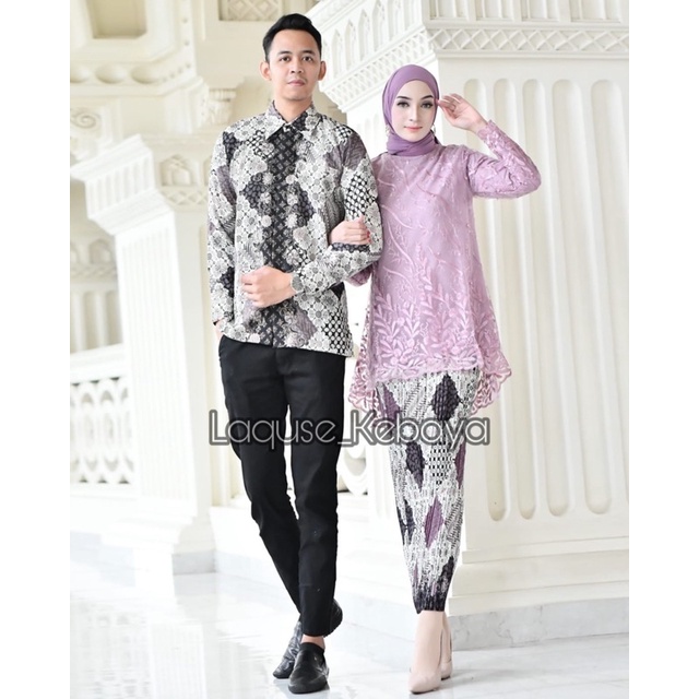 Set Kebaya Couple Kemeja Batik Lengan Panjang Couple Kebaya Tulle Stelan Couple Kondangan Couple Pesta By Laquse Kebayaa