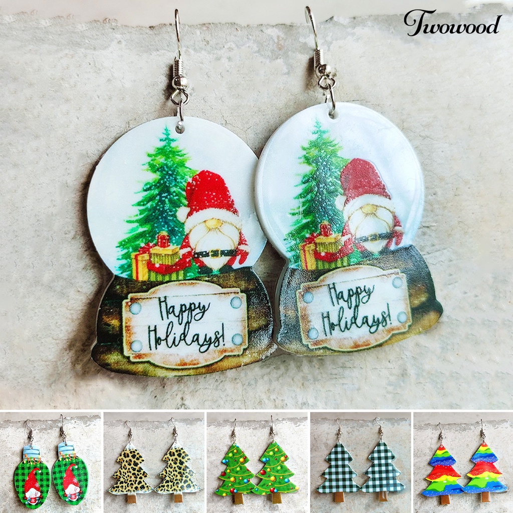 1 Pasang Anting Desain Santa Bahan Akrilik Untuk Wanita