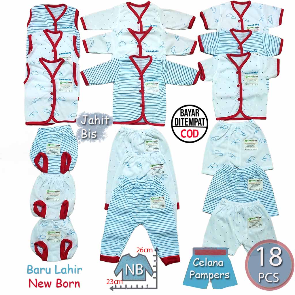 18 Pcs Baju Bayi Celana Bayi Setelan Bayi Baju Bayi Newborn Baju Bayi Baru Lahir Atasan Bayi Baju Bayi Kado Murah Baju Bayi Lucu Baju Bayi Seri Merah Biru Ekonomis Gift Set Red Blue Monochrome