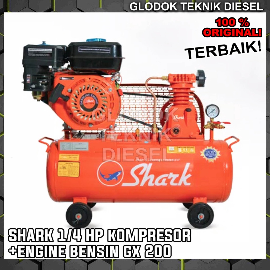 SHARK 1/4 HP 0.25 PK Kompresor Angin + Engine HONDA GX 160 GP 160 Bensin ORIGINAL