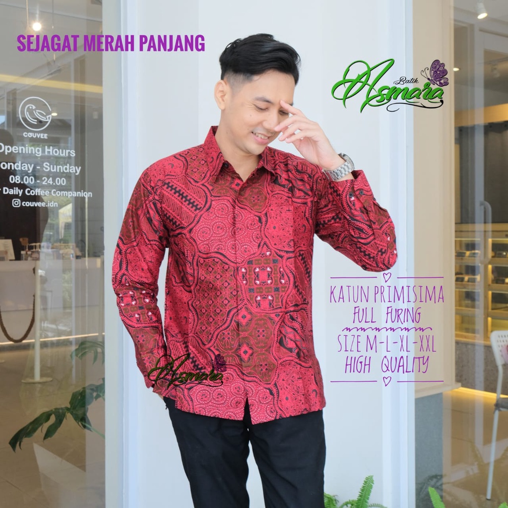 SEJAGAT MERAH ASMARA BATIKSOLOAMANAH KEMEJA BATIK PRIA SOLO LENGAN PANJANG PENDEK LAPIS FURING ATASAN PREMIUM MODERN KATUN HALUS NAGA BULAN COKLAT SEJAGAT MERAH PANJANG KATRESNAN UNGU KEMBANG BIRU ANGGORO WHITE COFFE LAYUNG MERAH WIRAYUDA HITAM BRAMANTYO