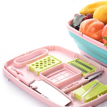 Pisau Set Talenan Lipat Multifungsi 7In1 Multifungsi Pengiris Parutan Chopper Kitchen Serbaguna||Tal