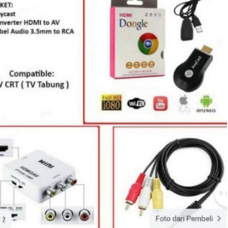 ANYCAST WIFI DONGLE + CONVENTER HDMI TO RCA + KABEL RCA KE TV TABUNG