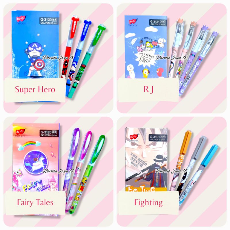 LOVEIN Pena Gel Fancy Karakter / Pulpen Karakter Super Hero / Dinosaurus / Fairy / BT21