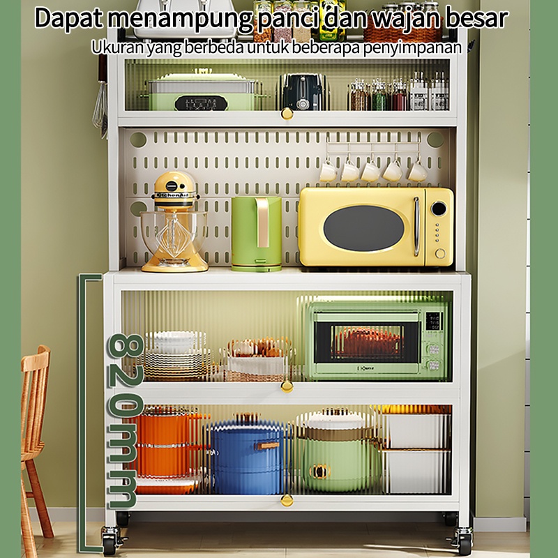 Rak Dapur Lemari Dapur Dengan Pintu Rak Penyimpanan Microwave Oven Rak Multi-Lapisan Lemari Piring Lantai Berdiri Rak