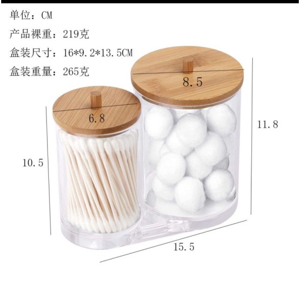 Nama Deptstore - Kotak Penyimpanan kapas Cotton bud 2 in 1 dengan penutup kayu