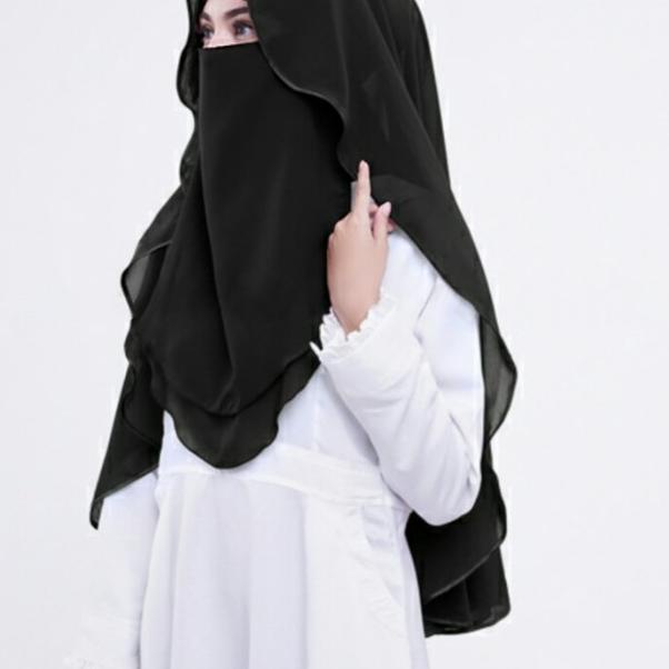 Khimar Arab bercadar / Hijab Niqob Syari Lis Praktis High Quality - Hitam